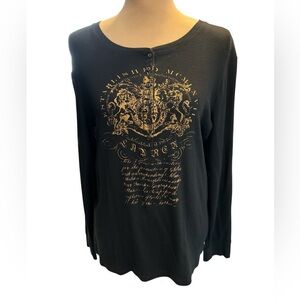 Vintage Long Sleeve Black Lauren Ralph Lauren Henley Top Women’s Printed Crest M